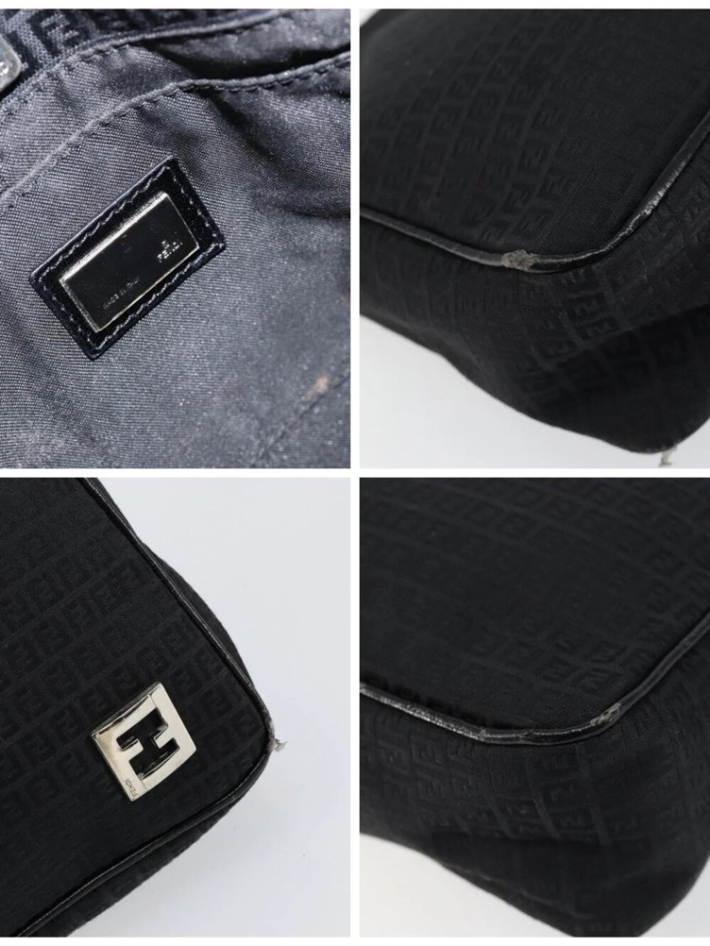 FENDI Zucchino Canvas Shoulder Bag Black Silver - Picture 13 of 16